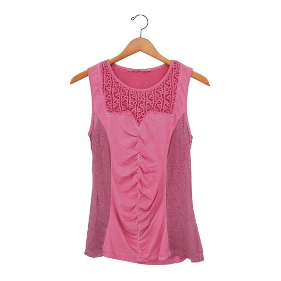 Angels Never Die Mixed Media Ruched Pink Lace Chest Tank Top 1 S - Picture 1 of 3